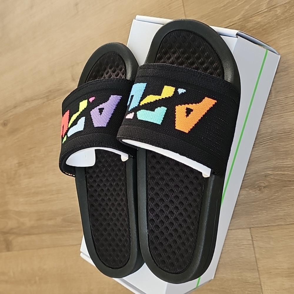 APL Techloom Slides Big Logo Black Multi Womens Size 7 - Picture 8 of 10